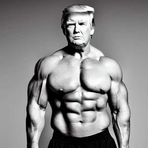 Prompt: very muscular donald trump, 8k, black and white photo, professional photography