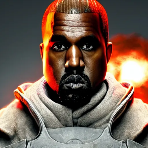 Image similar to kanye west as the pope pope in gears of war battlefield 5, splash art, movie still, cinematic lighting, dramatic, octane render, long lens, shallow depth of field, bokeh, anamorphic lens flare, 8 k, hyper detailed, 3 5 mm film grain