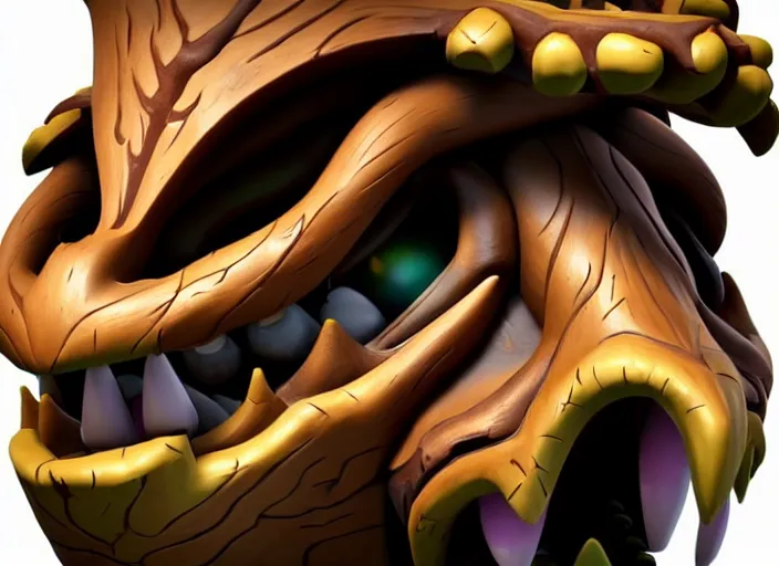 Image similar to brown wooden festeroot dragonskull treant head, stylized stl, 3 d render, activision blizzard style, hearthstone style, darksiders art style