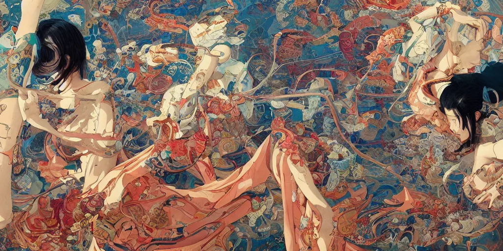 Image similar to orientalism painting by james jean and katsuhiro otomo and erik jones, inspired by akira anime, smooth texture, intricate oil painting, high detail illustration, sharp high detail, long exposure city pop