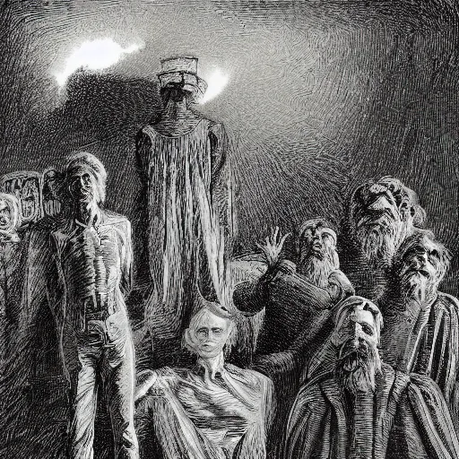 Prompt: 1 9 8 4 by george orwell, chiaroscuro, high detail, illustration by gustave dore