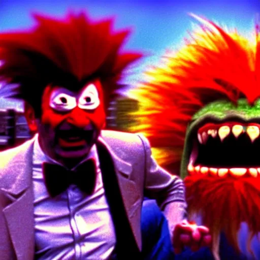 Image similar to mr. bean as blanka from the streetfighter movie. movie still. cinematic lighting.