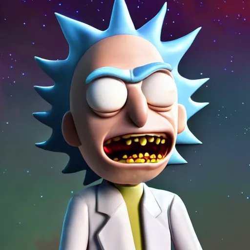Image similar to rick from rick and morty 3 d render photorealistic unreal engine photorealistic ultra - realistic highly detailed focus photography lighting digital painting adultswim by kyle lambert