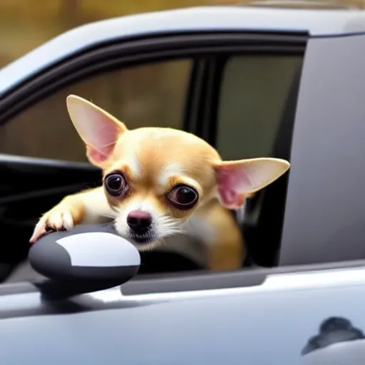 Image similar to chihuahua driving a car while barking