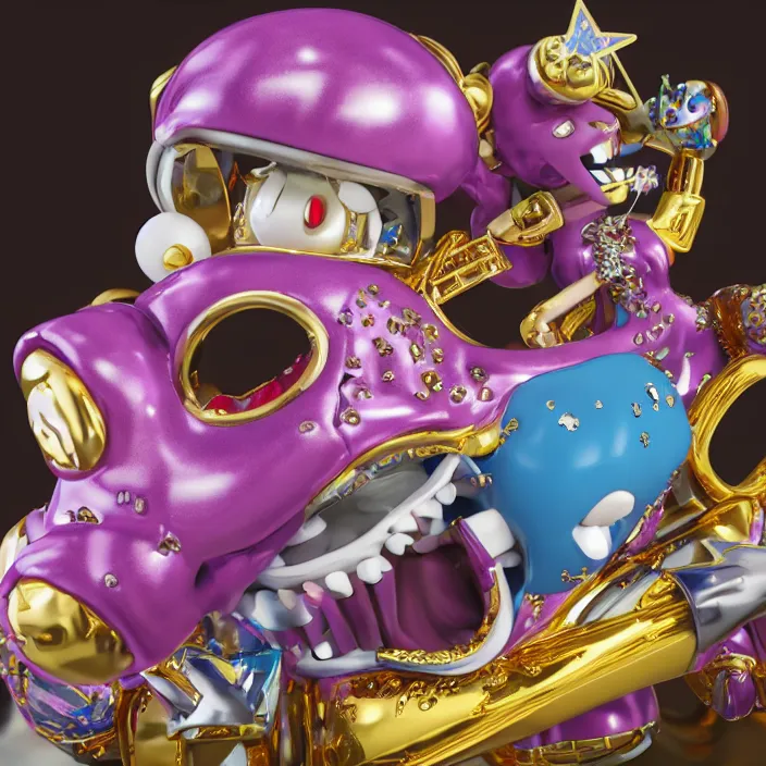 Image similar to jeff koons hip hop bauhaus style street sharks sailor moon wearing diamond grillz and a ton of bussdown iced gold bling in wallace & gromit strata - cut claymation, ultra realistic, concept art, intricate details, serious, highly detailed, photorealistic, octane render, 8 k, unreal engine, art by todd mcfarlane