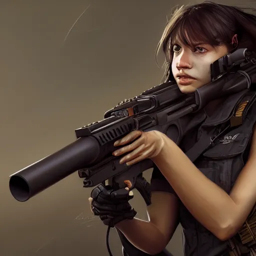 Image similar to close up of beautiful female and barrett m 9 5 sniper rifle are best friends, hi - fructose, decadent highly - detailed digital painting, golden ratio, octane render, artstation, cinematic composition, smooth, sharp focus