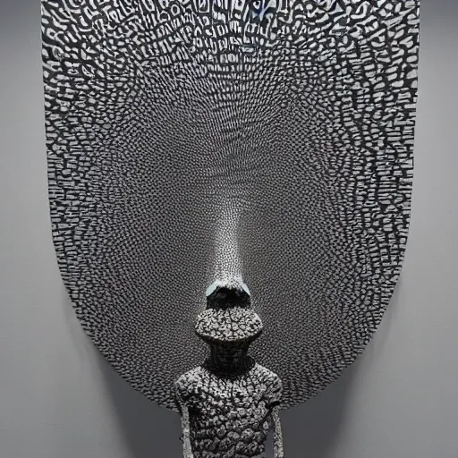 Prompt: a running man with a hat and a big head in a void space, long arm, sculpture by Kohei Nawa, ultra detailed 16k