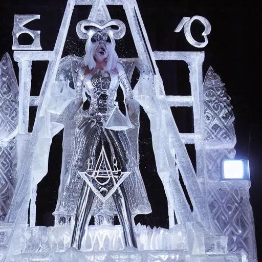 Image similar to photograph of the 2 0 foot high elaborate occult masonic illuminati ice sculpture from lady gaga's presidential funeral