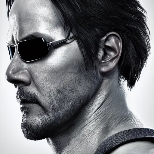 Image similar to Keanu Reeves as terminator , muscle extremely detailed, fantastic details full face, mouth, trending on artstation, pixiv, cgsociety, hyperdetailed Unreal Engine 4k 8k ultra HD, WLOP