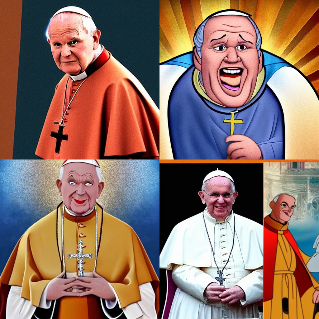 Prompt: Pope John Paul II as a Disney villain Disney classic animation