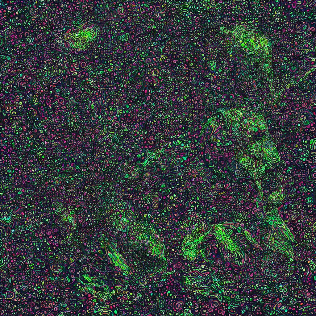 Image similar to big toad, glitches, shapes, artwork, abstract, acrylic, oil, clay, lines, vektroid, dots, drips, spots, tears, leaks, glitch, pixels, geometry, data, datamosh, data, motherboard, minimal, vinyl, binary, code, cybernetic, painting, dark, eerie, cyber