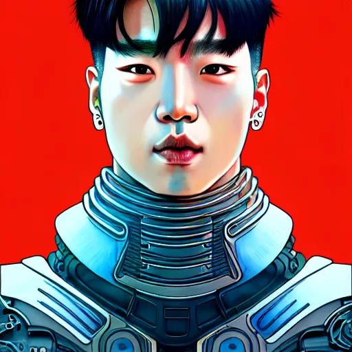 Image similar to portrait painting of a cyborg jackson wang from got 7, sharp focus, award - winning, trending on artstation, masterpiece, highly detailed, intricate. art by josan gonzales and moebius and deathburger