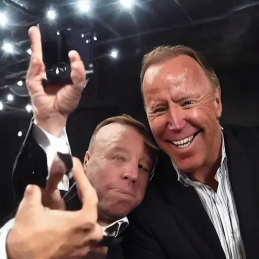 Prompt: alex jones with three eyes taking a selfie with joe biden