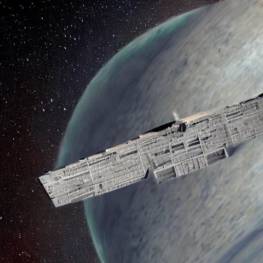 Prompt: epic view of a star destroyer above jupiter