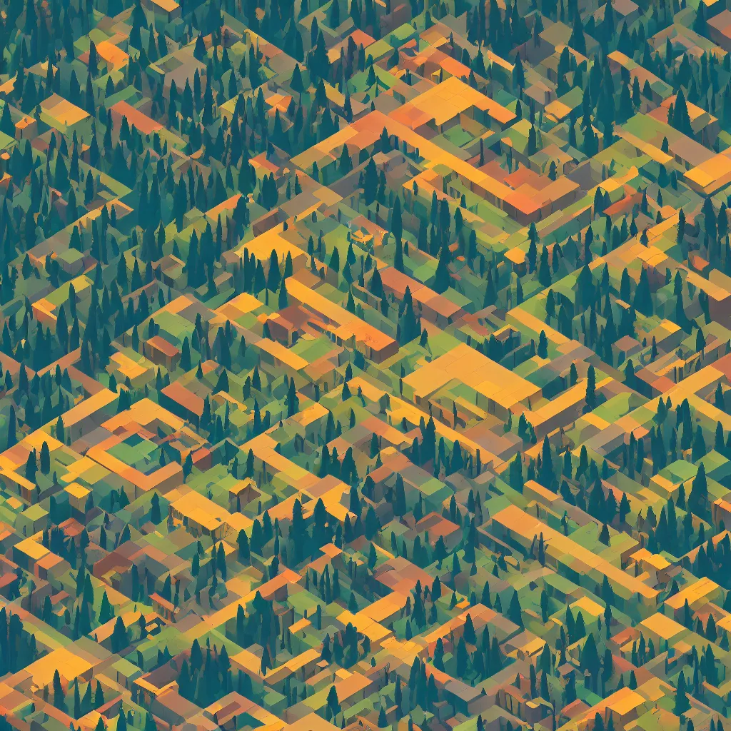 Image similar to isometric view of mountaintop building overlooking an autumnal forest by james gilleard, textured, detailed, beautiful, indie game, 8 k wallpaper