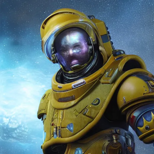 Image similar to An octopus wearing a spacemarine armor in outer space, spacecraft, nebula, octane render, 3d, unreal engine, highly detailed, 4k, 8k