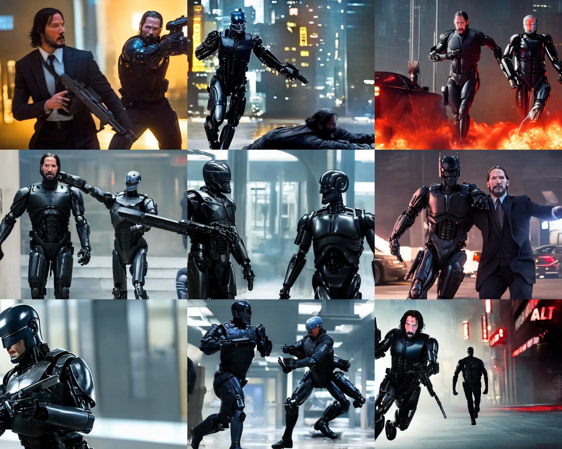 Prompt: action scene from robocop in the new john wick movie