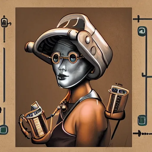 Prompt: portraits of an retro futuristic steampunk robot maid