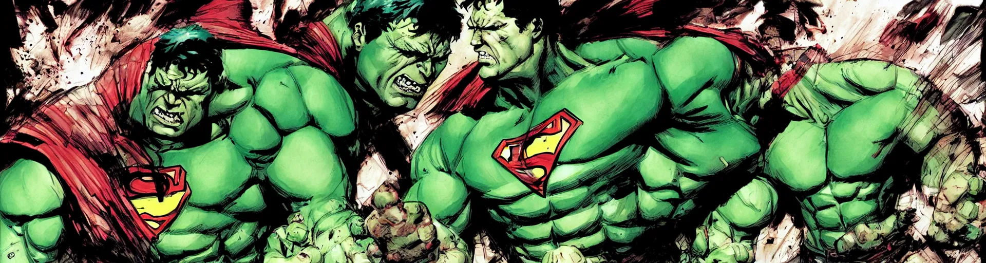 Image similar to hulk vs superman by ashley wood