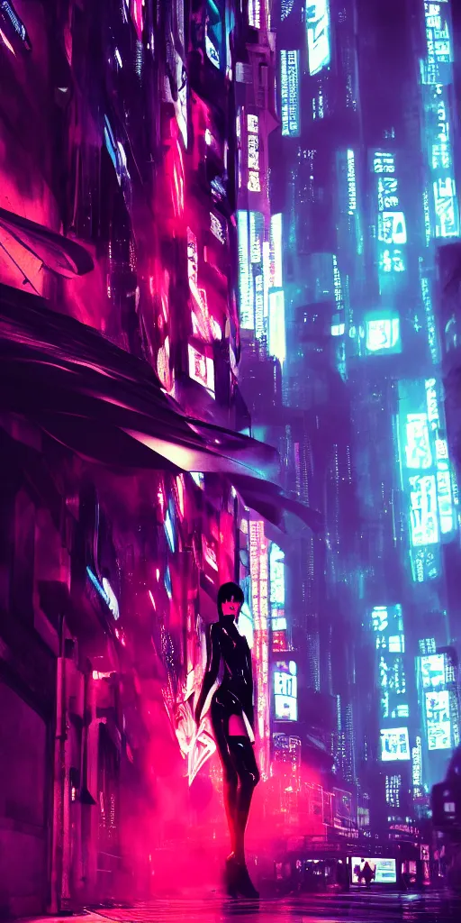 Image similar to high fashion poster clothing design photographic, majiec kuciara, cyberpunk blade runner, volumetric light, floodlight, ambient, street, dark, neon lights, artstation, high contrast, 4 k detailed