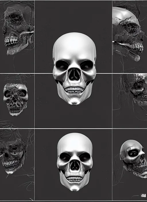 Image similar to cyberpunk skull, ivy, death, hardmesh, hard surface