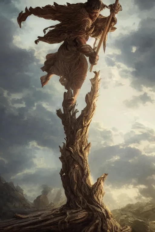 Prompt: portrait of a god floating in the air, ancient wood environment, Cinematic lighting with glare, insanely detailed, trending on artstation, golden ratio, concept art by Pete Morbacher