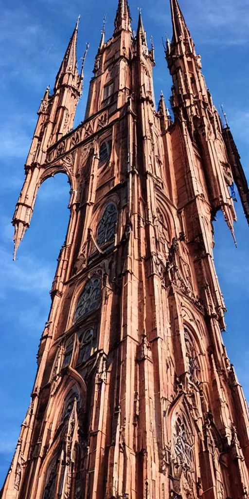 Prompt: tall and skinny colorful gothic castle skyscraper