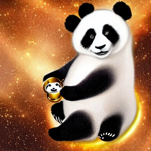 Image similar to golden skinned panda giving birth to the universe!