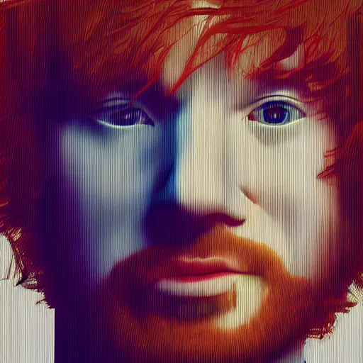 Prompt: glitchy visual of portrait of Ed Sheeran