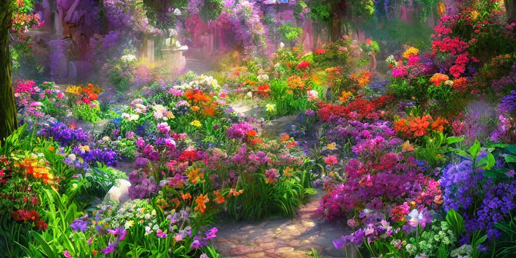 beautiful fantasy flower garden, saturated, detailed | Stable Diffusion ...