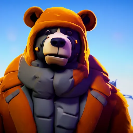 Image similar to a man wearing a bear hat as a fortnite character, screenshot from fortnite, 3 d unreal engine render