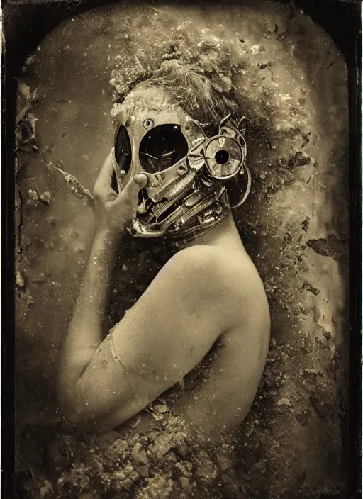 Image similar to old wetplate daguerreotype portrait of the birth of a super masked villain cyborg, explosion of data fragments, fractal, intricate, elegant, highly detailed, parallax, leica, medium format, subsurface scattering, by jheronimus bosch and greg rutkowski and louis jacques mande daguerre