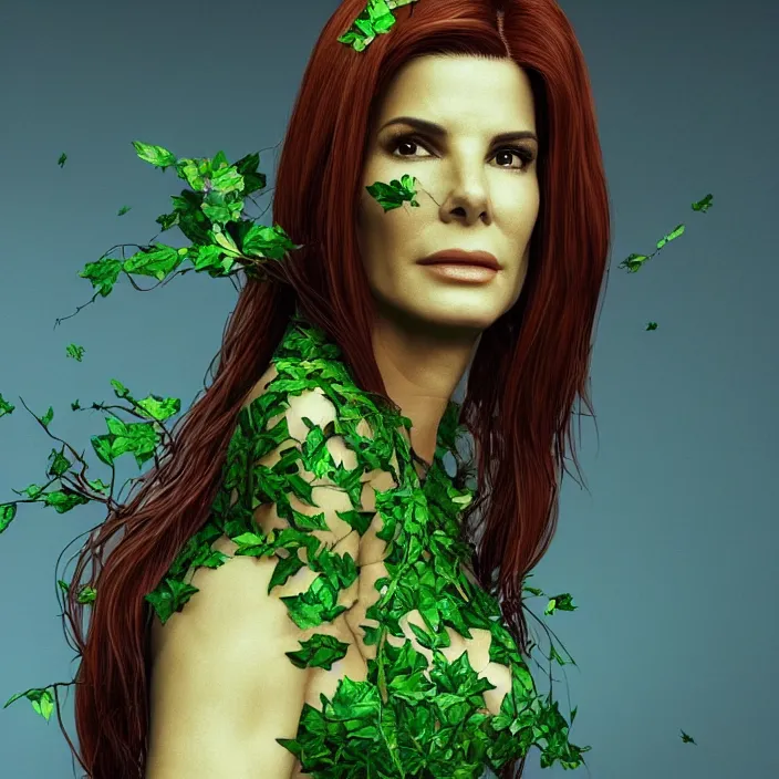 Image similar to portrait of Sandra Bullock as a Poison Ivy in Batman & Robin 1997. intricate artwork. by Tooth Wu, wlop, beeple, dan mumford. octane render, trending on artstation, greg rutkowski very coherent symmetrical artwork. cinematic, hyper realism, high detail, octane render, 8k