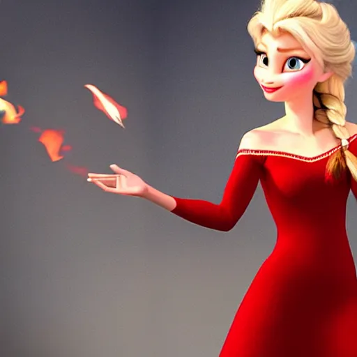 Image similar to elsa in a red dress with fire powers