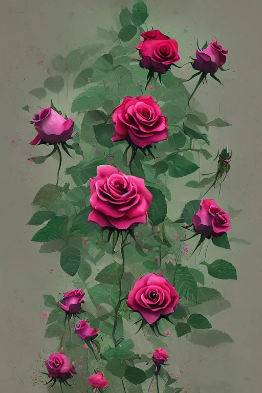 Image similar to beautiful digital matte cinematic painting of whimsical botanical illustration roses by greg rutkowki and alena aenami artstation