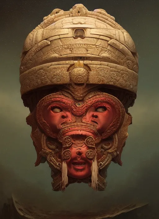 Prompt: Helmet of a forgotten Mayan Deity, ivory, corals, extremly detailed digital painting, in the style of Tomasz Alen Kopera and Fenghua Zhong and jeremy lipking and Peter Mohrbacher, mystical colors, rim light, beautiful lighting, 8k, stunning scene, raytracing, octane, trending on artstation