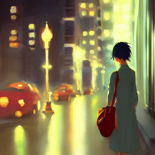 Image similar to a girl smoking, beautiful face, street at night, long hairfine art painting by makoto shinkai, featured on pixiv, hd