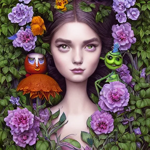 Image similar to !dream Lofi portrait in garden, Pixar style by Joe Fenton and Stanley Artgerm and Tom Bagshaw and Tim Burton