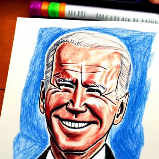 Image similar to a children's drawing of joe biden, crayon, paper