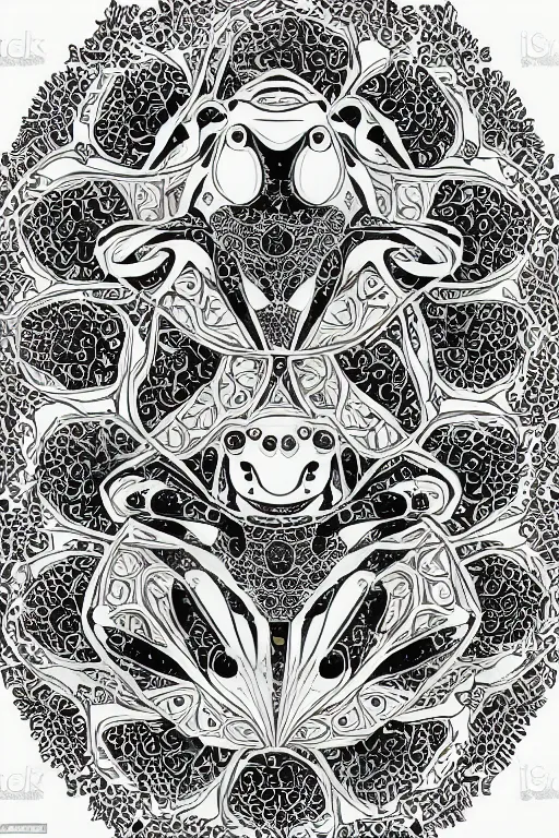 Image similar to beautiful frog, ornamental, fractal, mandala, ink draw, vector art