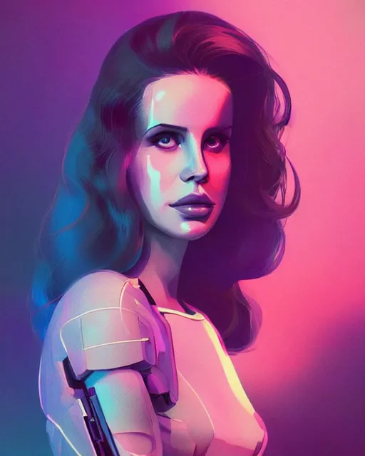 Image similar to portrait of lana del rey as a cyborg. abstract. key art. blue, pink, intricate artwork. by tooth wu, wlop, beeple, dan mumford. 8 k octane render, trending on artstation, greg rutkowski very coherent symmetrical artwork. cinematic, hyperrealism, very detailed, iridescent accents