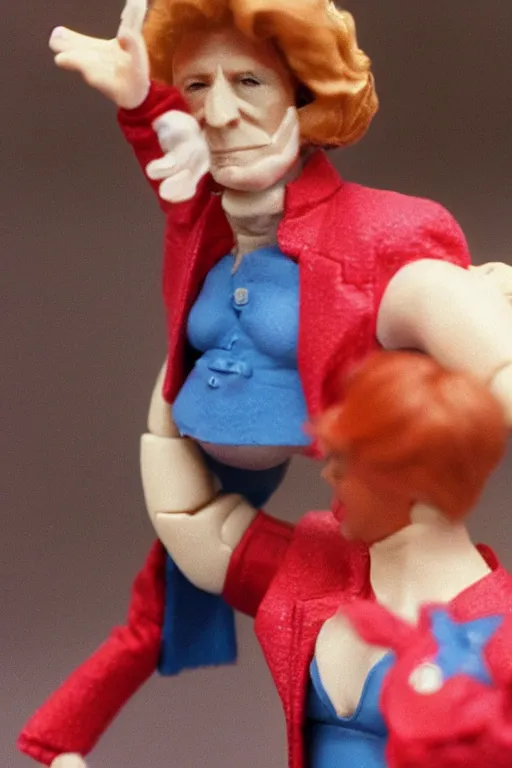 Image similar to margaret thatcher as a 1 9 8 0 s wrestling action figure