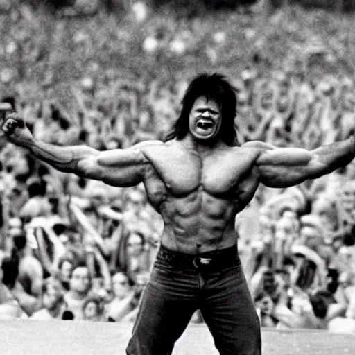 Image similar to hulk performing at woodstock