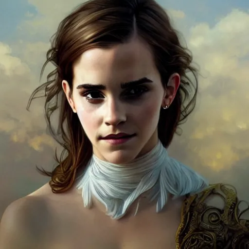 Image similar to ultra realistic illustration, emma watson on a horse, intricate, elegant, highly detailed, digital painting, artstation, concept art, smooth, sharp focus, illustration, art by artgerm and greg rutkowski and alphonse mucha