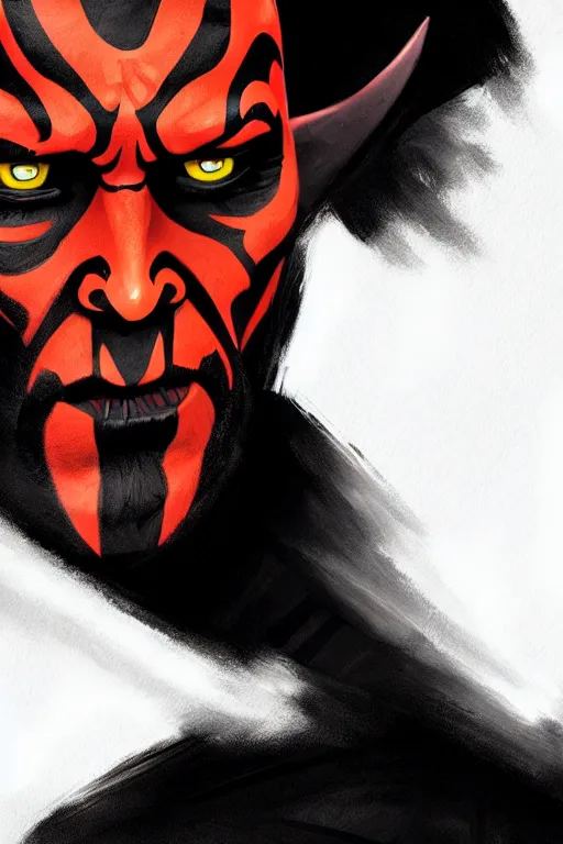 Image similar to a portrait of the darth maul from star wars, short beard, grim - lighting, high - contrast, intricate, elegant, highly detailed, digital painting, artstation, concept art, smooth, sharp focus, illustration