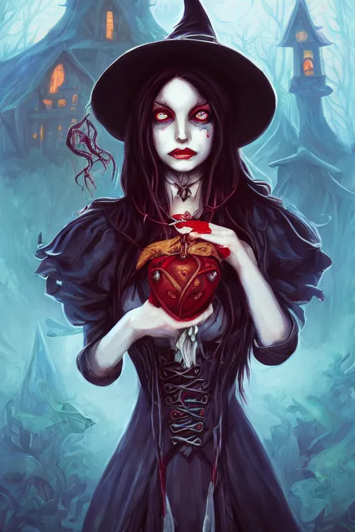 Image similar to portrait of a witch, american mcgee's alice, sharp focus, artstation, trending, by julie dillon, luis melo, tyler miles lockett, lei jin, hong lei, ken wong, adam narozanski, joy ang