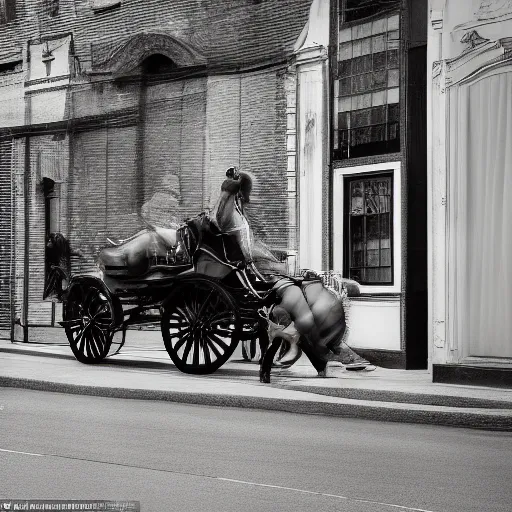 Prompt: so she came around the corner, peeked and just about caught a glimpse of the disappearing carriage leaving the scene of the mystery