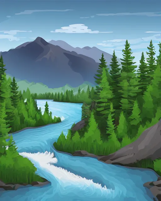 Image similar to mountaintop river flat illustration trending on artstation