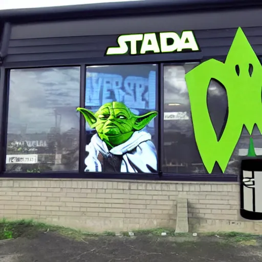 Image similar to yoda themed vape and bong shop exterior