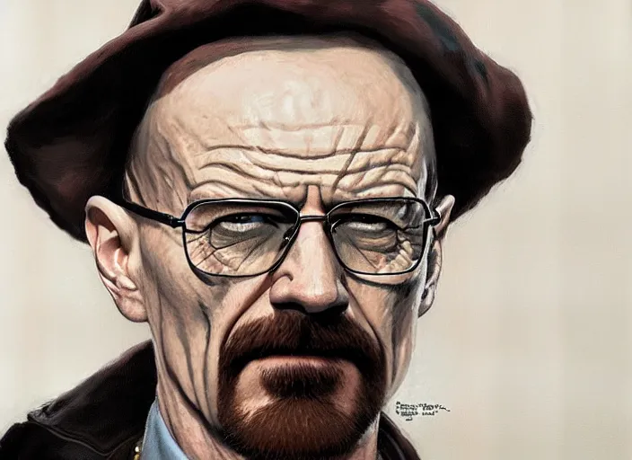 Prompt: a highly detailed beautiful portrait of walter white as the joker, by gregory manchess, james gurney, james jean